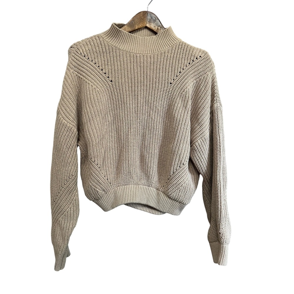 Forever 21 Womens Mock Neck Knit Sweater M Medium‎ Neutral Backless Casual